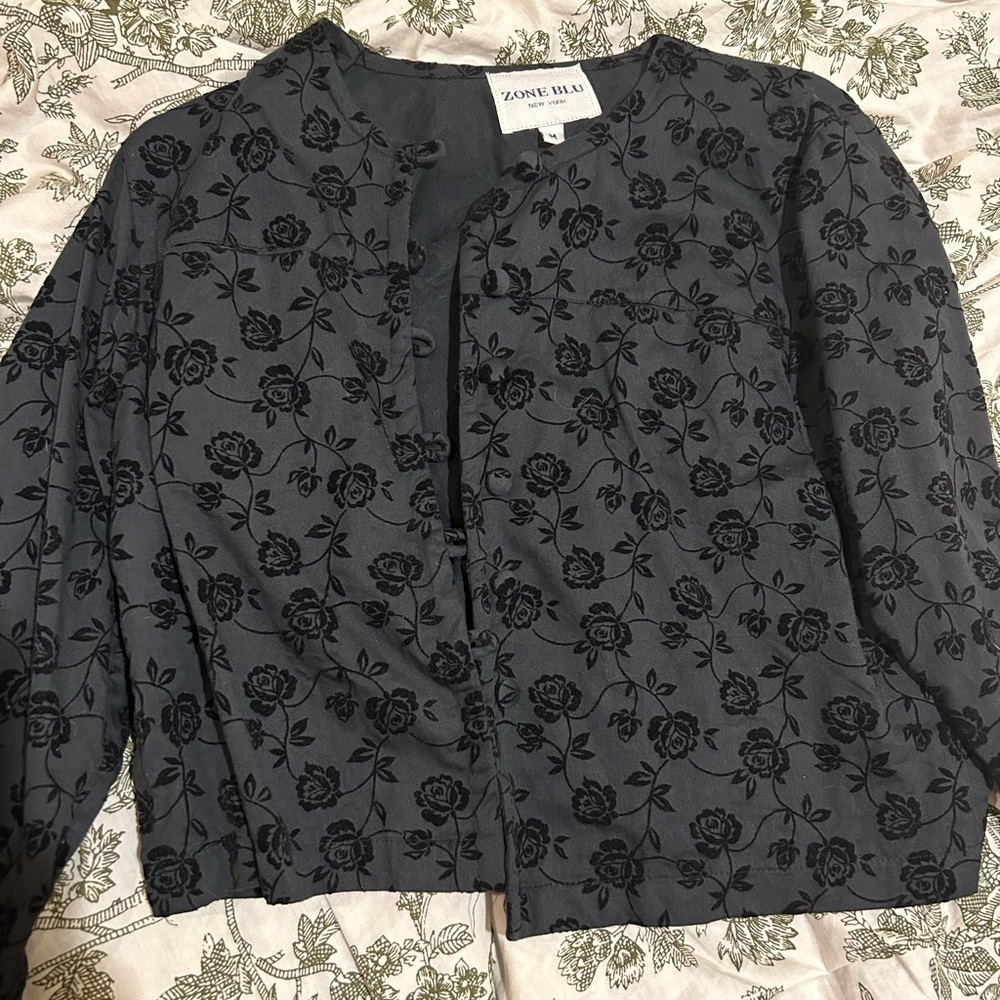 Vintage black floral button up jacket or top